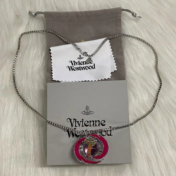 Vivienne Westwood Pink Orb Necklace Silver - Picture 5 of 6